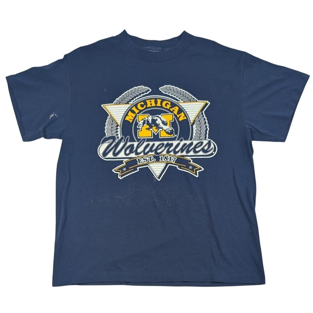 Vintage Michigan University Wolverines 80s Single Stich Distressed Shirt Large